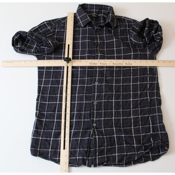 Theory Mens XS Charcoal Gray White Windowpane Check Button Down Shirt - Picture 3 of 5